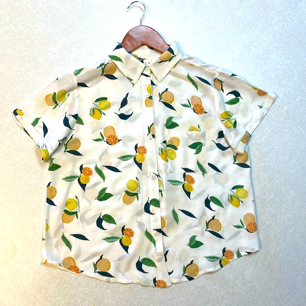 Citrus Fruit Themed Short Sleeve Button up midriff shirt